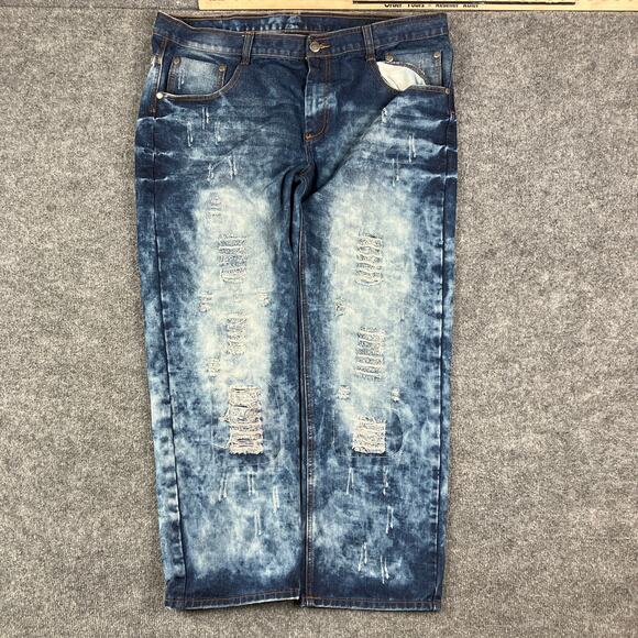 Red Ape Jeans Mens Size 44 Blue Distressed Bleach Wash Baggy Streetwear Denim - Picture 1 of 11